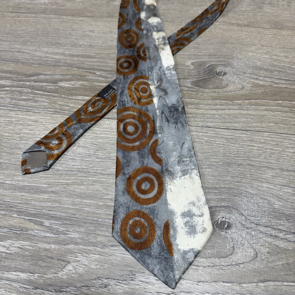 Stefano Milano Mens Tie Necktie Luxury‎ Gray Orange Targets Circles